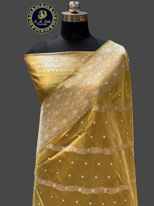 Banaras 100% Pure Stripe katan Silk Saree with allover kadua ada Design with sonaropa water zari colour