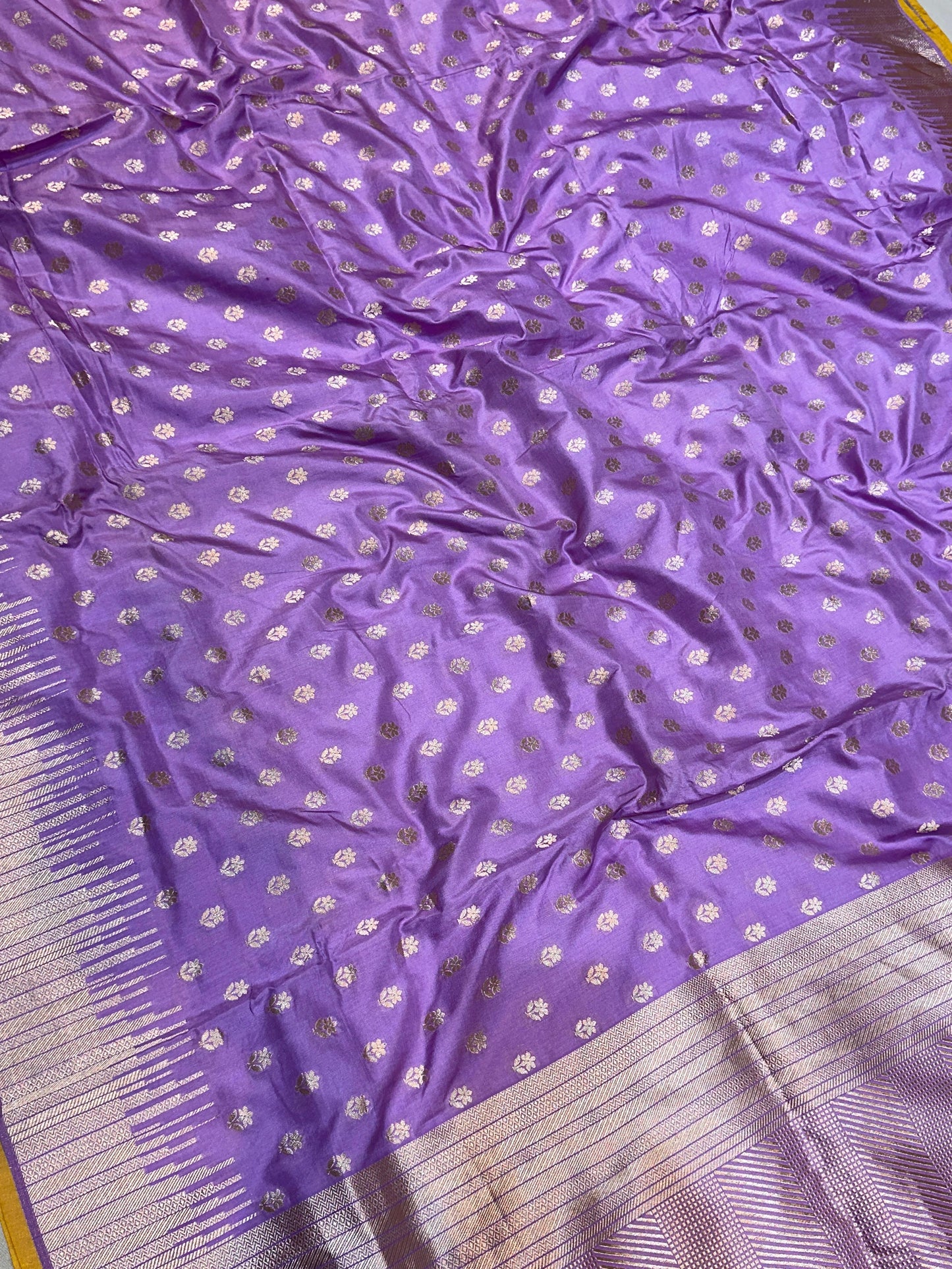 Banaras 100% Pure katan Silk Saree with allover zari buti allover body with Light copper zari