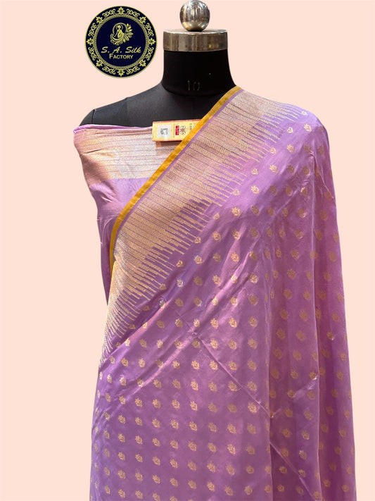 Banaras 100% Pure katan Silk Saree with allover zari buti allover body with Light copper zari