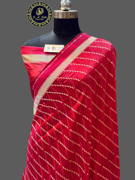 Banaras 100% Pure katan Silk Saree with allover Stripe antique design allover body with Light copper zari