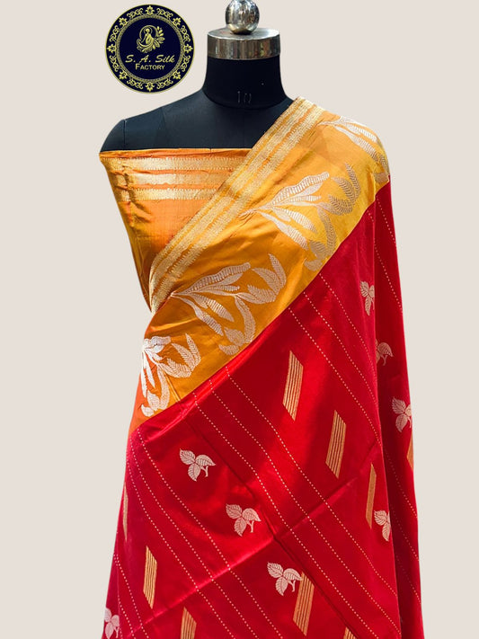 Banaras 100% Pure katan Silk Saree with allover Sonaroopa zari mina kadua border with buta stripe design