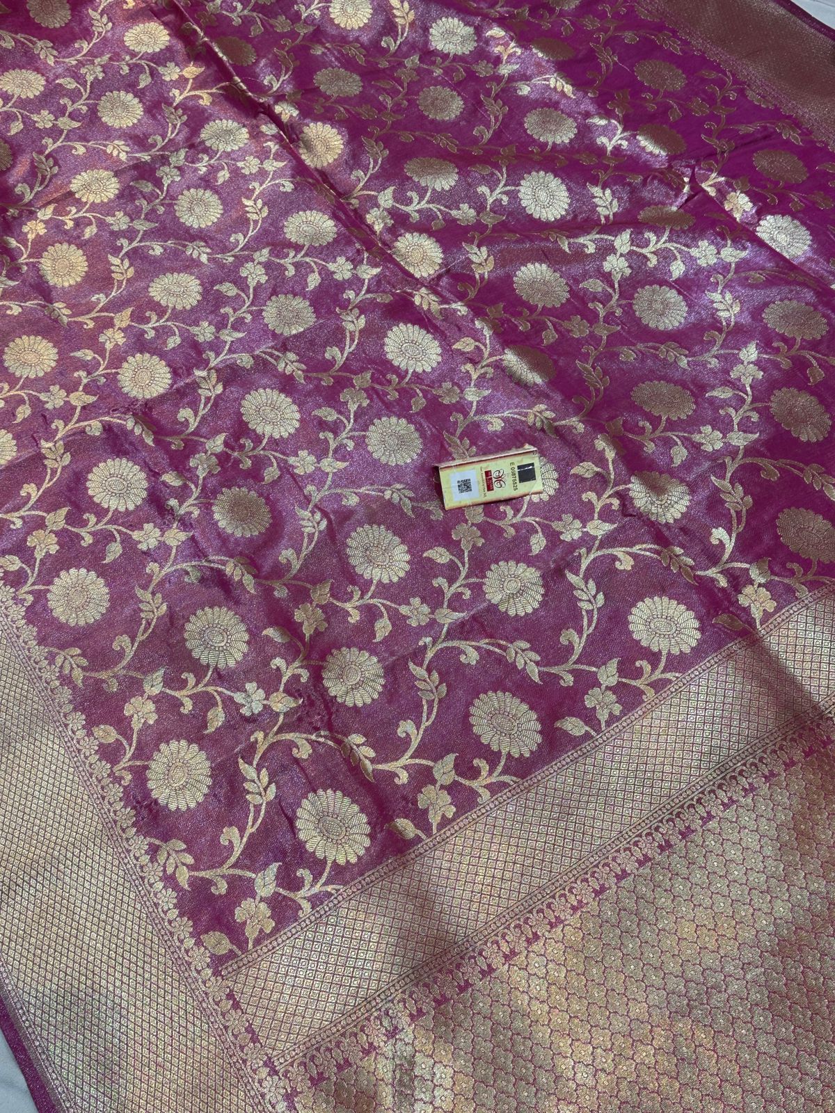 Banaras 100% Pure Tissue katan Silk Saree with allover zari body Fancy jaal and body