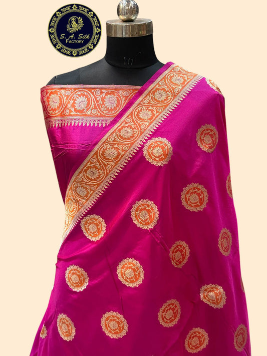 Banaras 100% Pure katan Silk Saree with allover kadua buta Resham zari mina kadua border