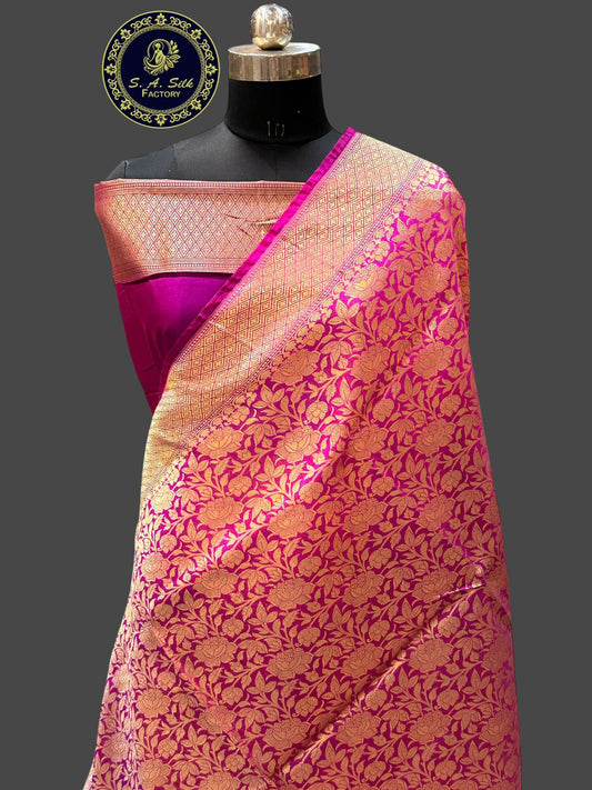 Banaras 100% Pure katan kanjiwaram Silk Saree with allover Tanchui jaal zari border