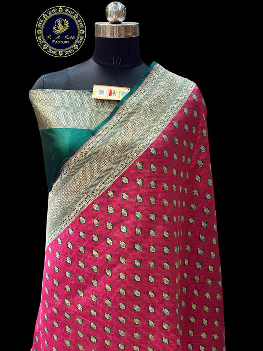 Banaras 100% Pure katan Silk Saree with allover Tanchui Resham Buti zari border