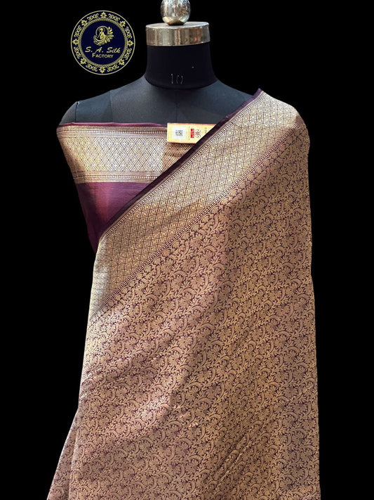 Banaras 100% Pure katan kanjiwaram Silk Saree with allover Tanchui jaal and zari border