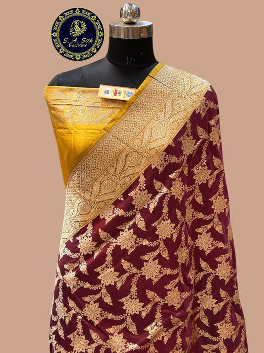 Banaras 100% Pure katan Silk Saree with allover jaal zari border with Contrast plain blouse