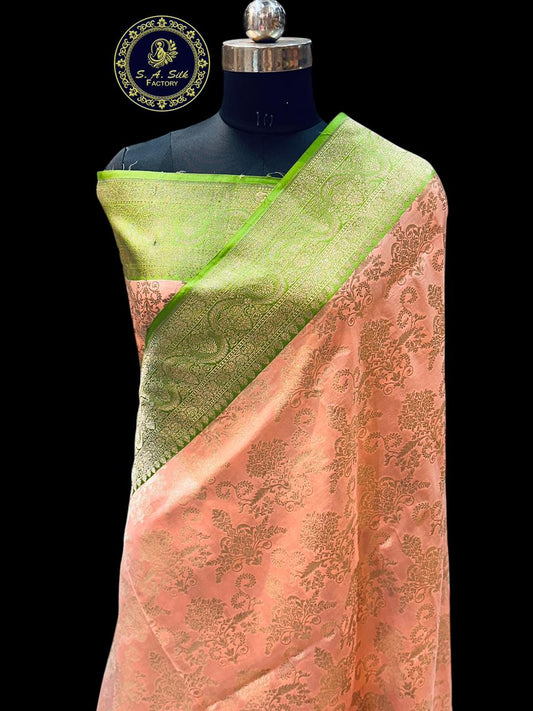 Banaras 100% Pure katan Silk Saree with allover jaal zari border with Contrast plain blouse