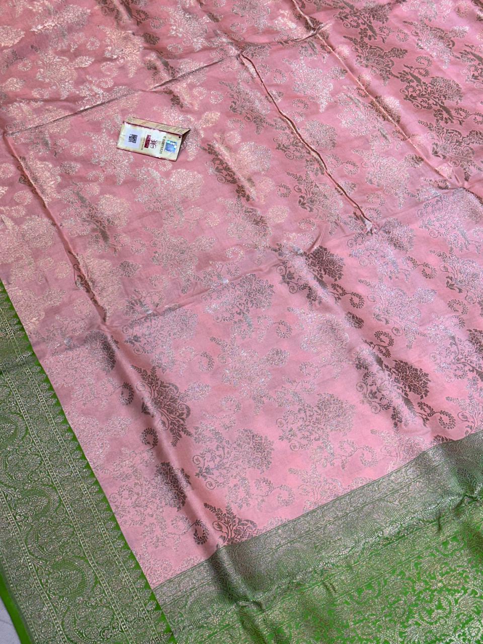 Banaras 100% Pure katan Silk Saree with allover jaal zari border with Contrast plain blouse