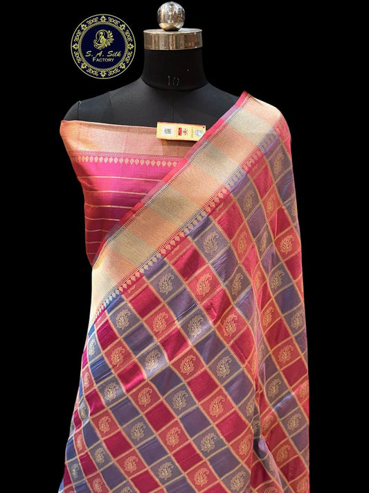 Banaras 100% Pure katan Gharchola Silk Saree with allover Gharchola and zari border