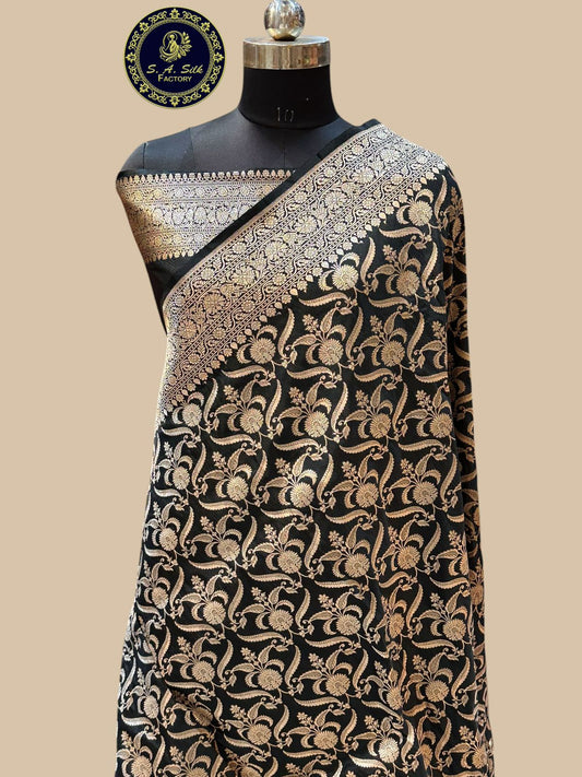 Banaras 100% Pure katan jaal Silk Saree with allover jaal and zari border