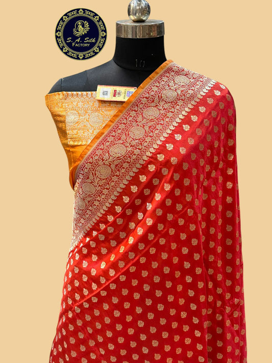 Banaras 100% Pure katan Buti Silk Saree with allover Buti and zari border