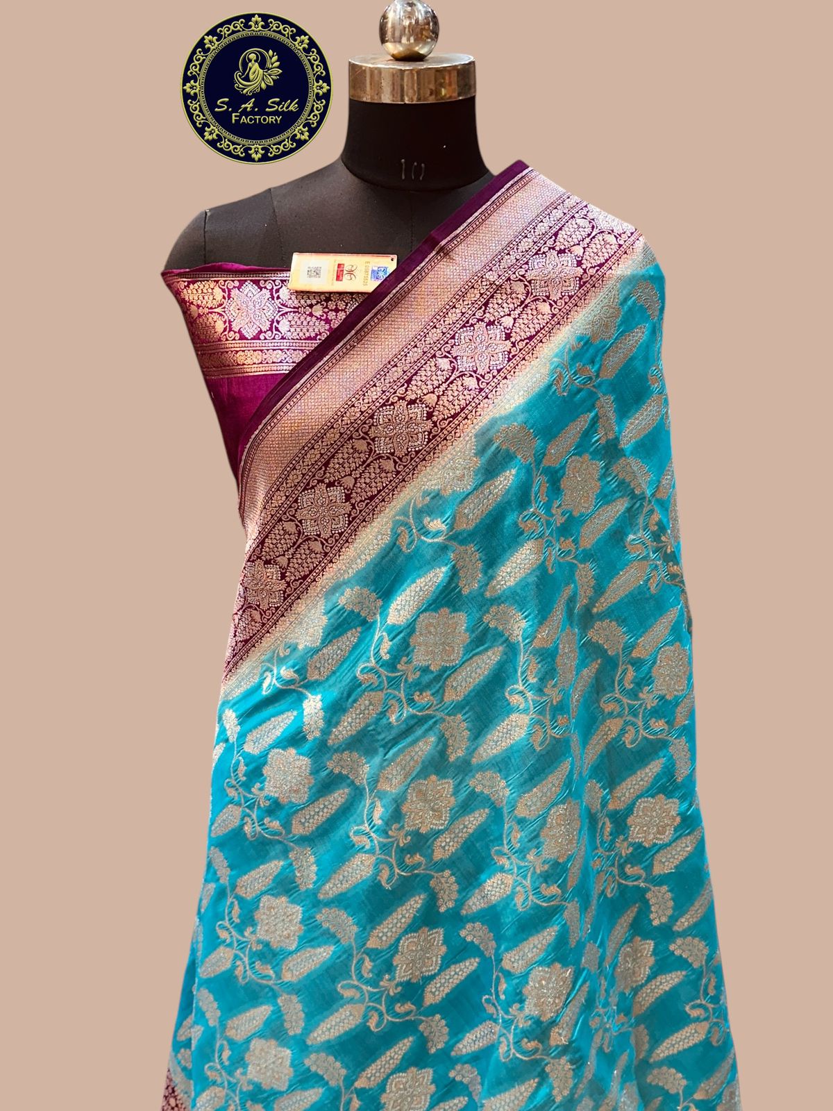 Banaras 100% Pure Chinya Silk Saree with allover jaal and zari border
