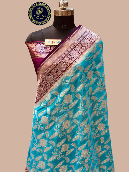 Banaras 100% Pure Chinya Silk Saree with allover jaal and zari border