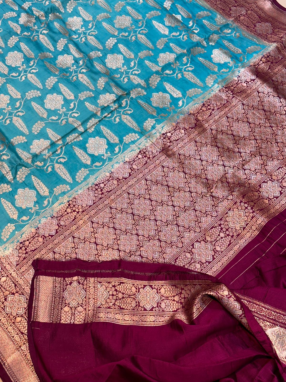 Banaras 100% Pure Chinya Silk Saree with allover jaal and zari border