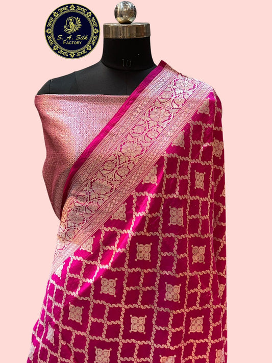 Banaras 100% Pure katan raw mango Silk Saree with allover silver jari gharchola design