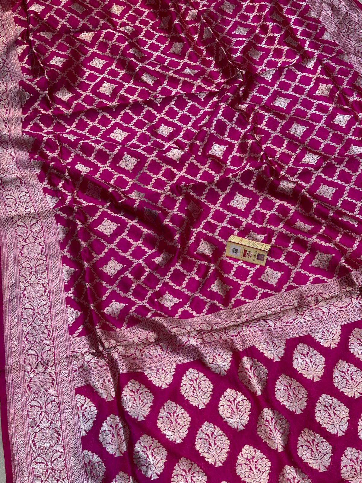 Banaras 100% Pure katan raw mango Silk Saree with allover silver jari gharchola design