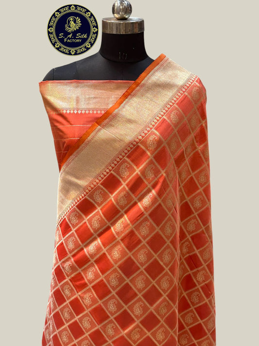 Banaras 100% Pure katan Gharchola Silk Saree with allover Reshami zari weave