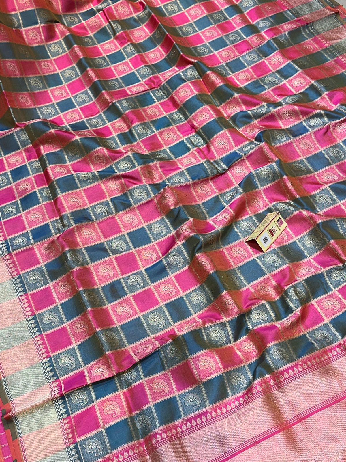 Banaras 100% Pure katan Gharchola Silk Saree with allover Reshami zari weave