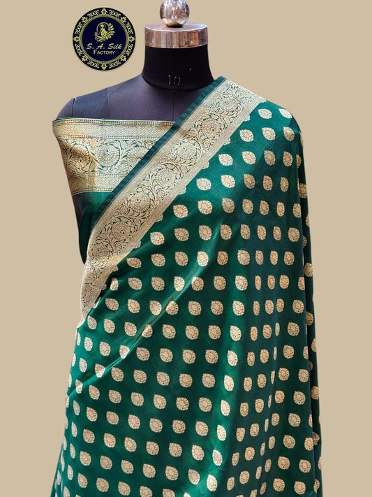 Banaras 100% Pure katan Buti Silk Saree with allover Buti and zari border with self blouse