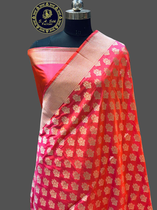 Banaras 100% Pure katan Buti Silk Saree with allover Buti and zari border with self blouse