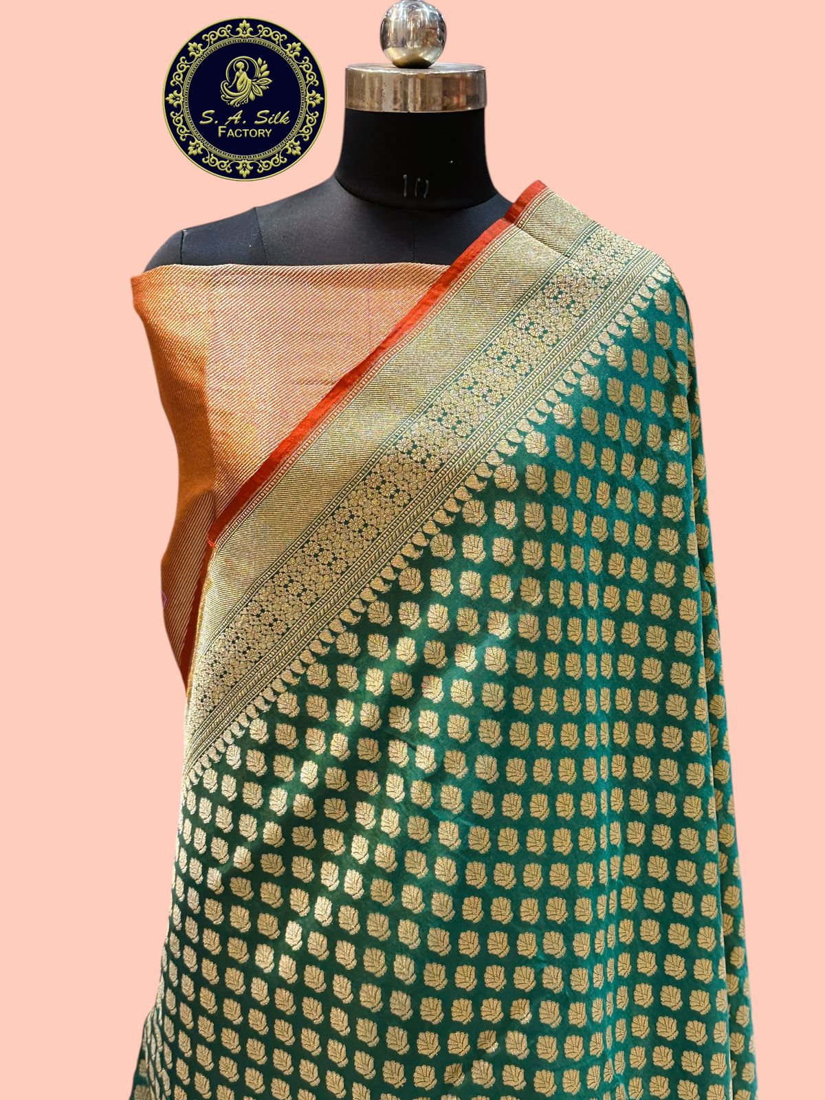 Banaras 100% Pure katan Buti Silk Saree with allover Buti and zari border with self blouse