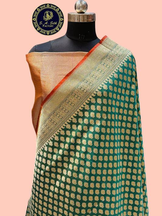 Banaras 100% Pure katan Buti Silk Saree with allover Buti and zari border with self blouse