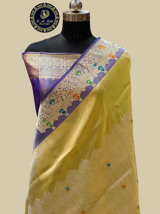 Banaras 100% Pure katan Tissue Silk Saree with allover jacquard design