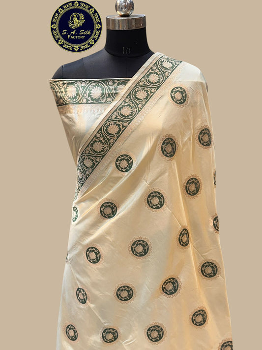 Banaras 100% Pure katan Mina Buta Silk Saree with allover zari buta weave Design
