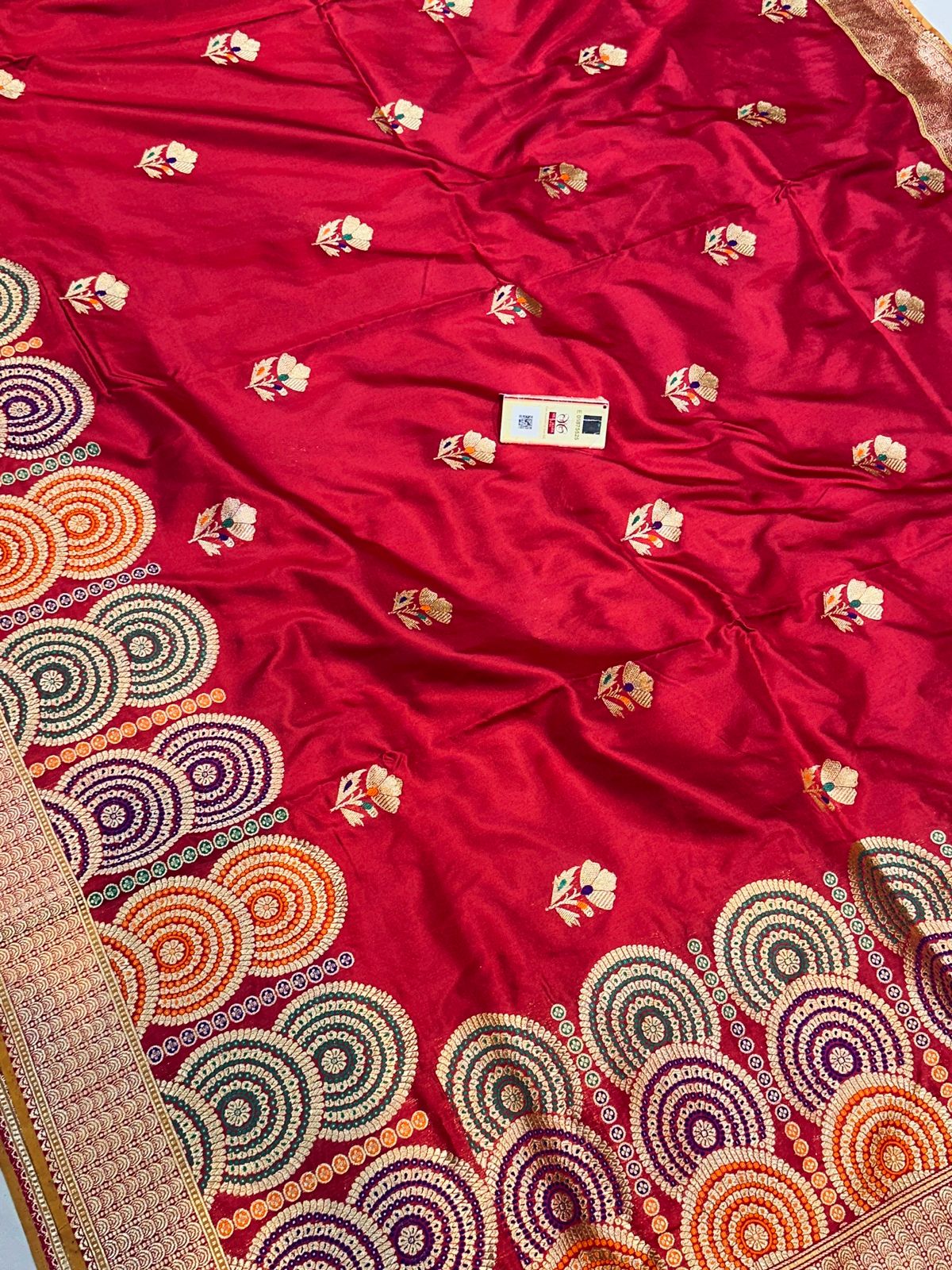 Banaras 100% Pure katan kadua Silk Saree with allover zari weave Mina Buta Design