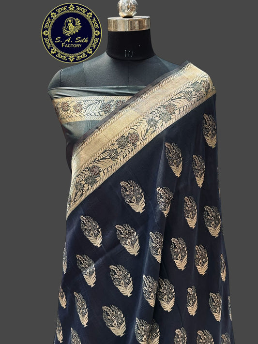 Banaras 100% Pure katan Silk Saree with allover zari weave Mina Buta Design