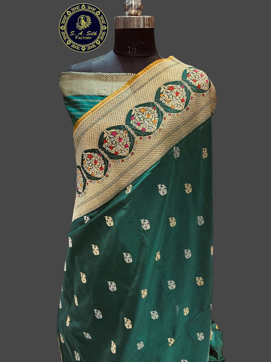 Banaras 100% Pure katan Minakari Silk Saree with allover zari weave Kadua Buta Design