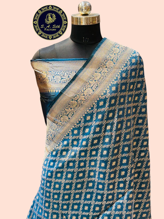Banaras 100% Pure katan Silk Saree with allover zari weave Gharchola Design