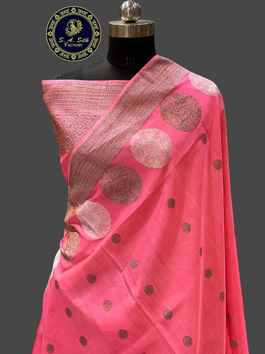 Banaras 100% Pure katan Silk Saree with allover zari weave Kadua Sona Roopa Buta Design