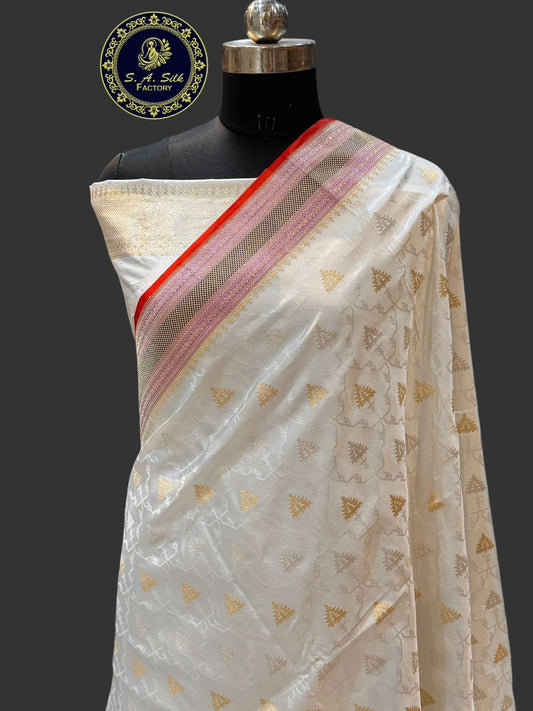 Banaras 100% Pure Mashru katan kadua Silk Saree with allover zari weave