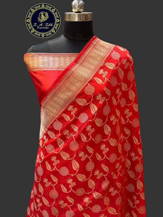 Banaras 100% Pure katan Mina Silk Saree with allover zari weave jaal Minakari Design