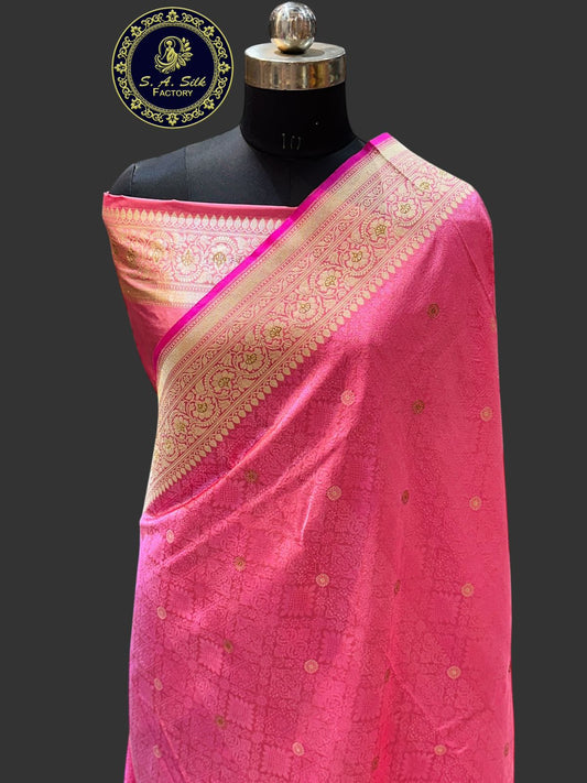 Banaras 100% Pure katan Silk Saree with allover Resham Tanchui antique buti weave