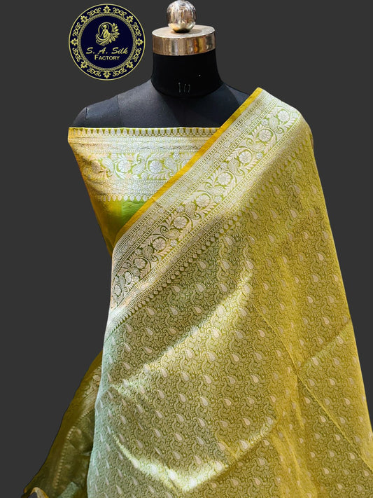 Banaras 100% Pure katan Silk Saree with allover Tanchui jaal weave Design