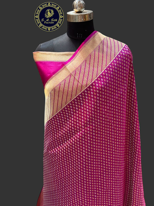 Banaras 100% Pure katan Silk Saree with allover Silver and antique Zari weave