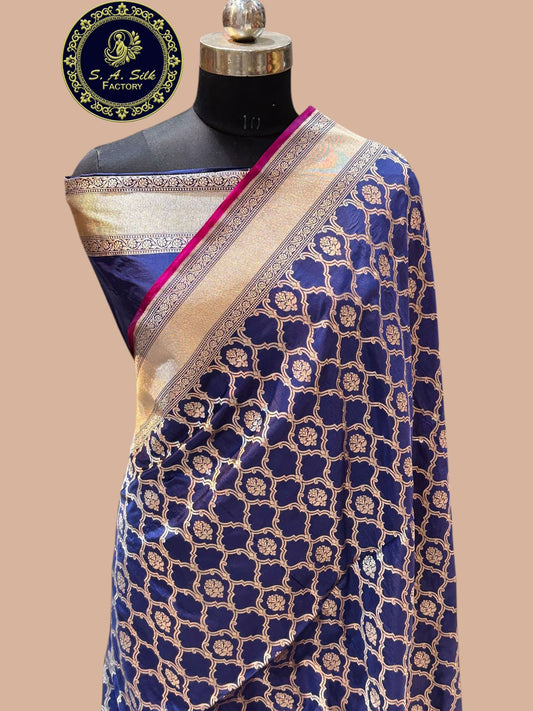 Banaras 100% Pure katan Silk Saree with allover antique buti weave Gharchola Design