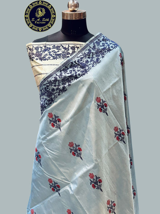 Banaras 100% Pure katan Silk (Kadhwa) Saree with allover kadua Resham buta weave