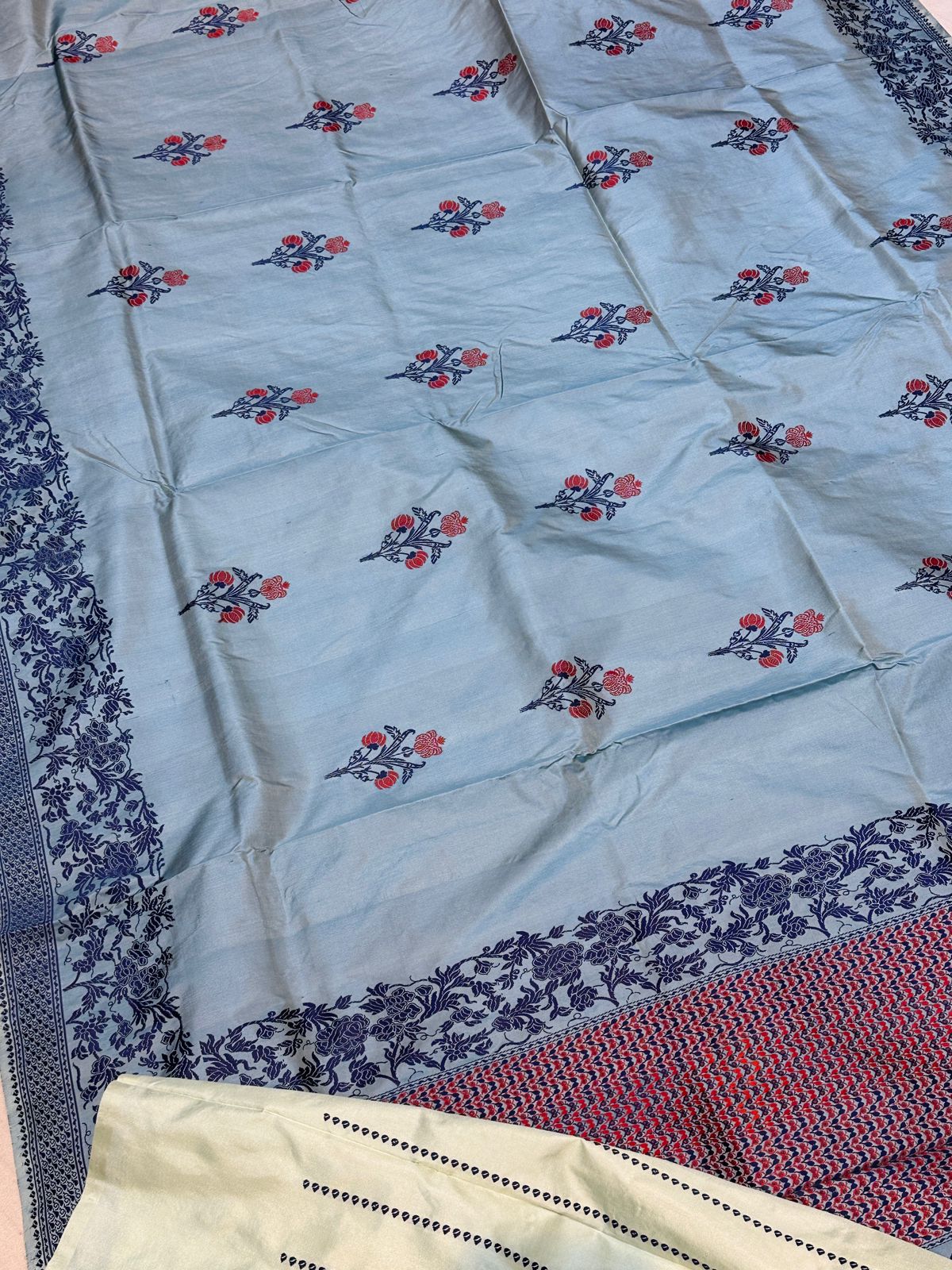 Banaras 100% Pure katan Silk (Kadhwa) Saree with allover kadua Resham buta weave