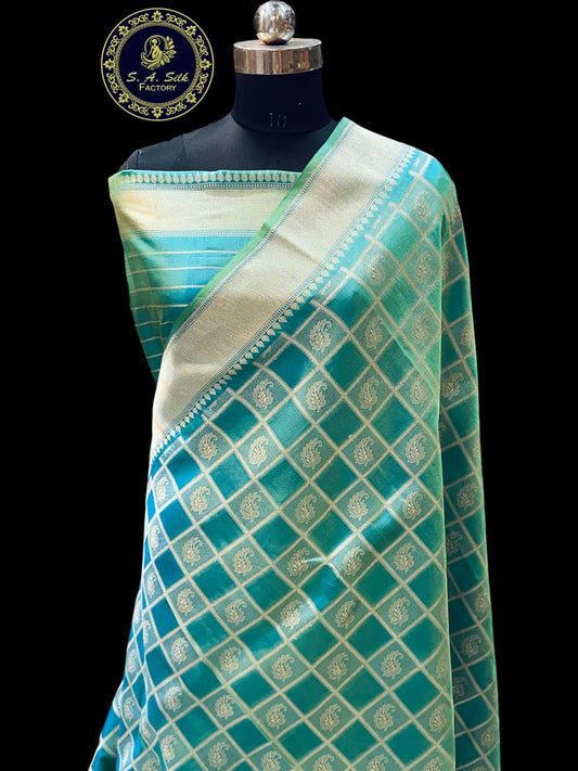 Banaras 100% Pure katan Silk Saree with allover antique Gharchola weave Design