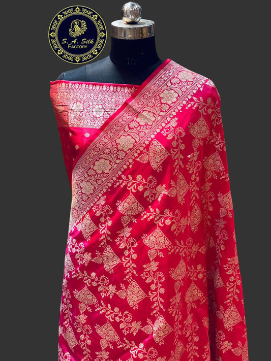 Banaras 100% Pure katan Silk Saree with allover antique zari weave jaal Design
