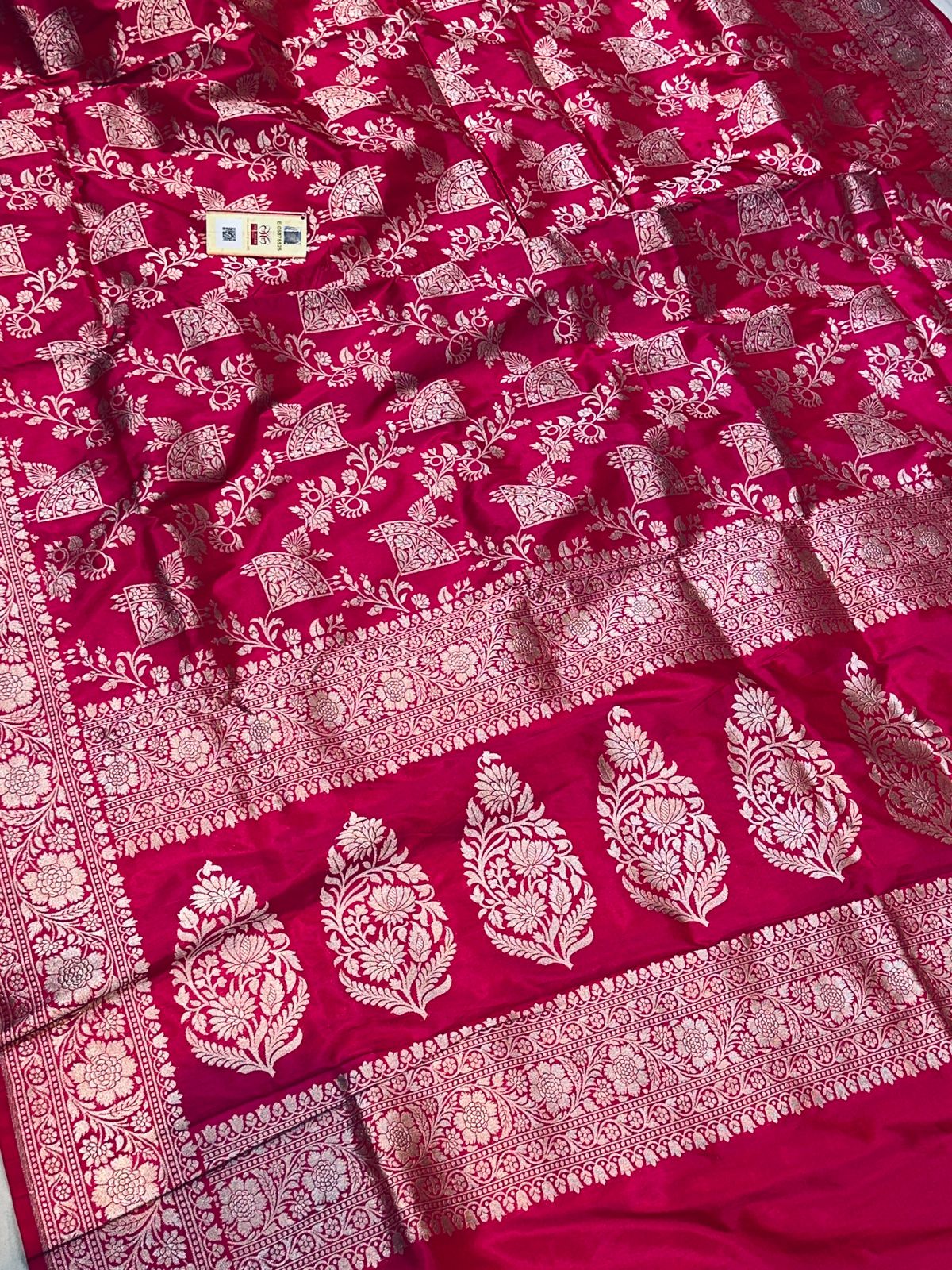 Banaras 100% Pure katan Silk Saree with allover antique zari weave jaal Design