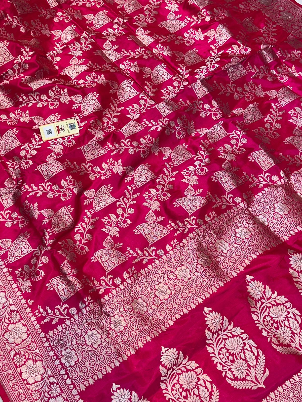 Banaras 100% Pure katan Silk Saree with allover antique zari weave jaal Design