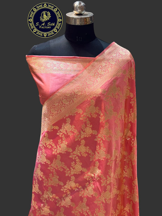 Banaras 100% Pure katan Silk Saree with allover antique zari weave jaal Design