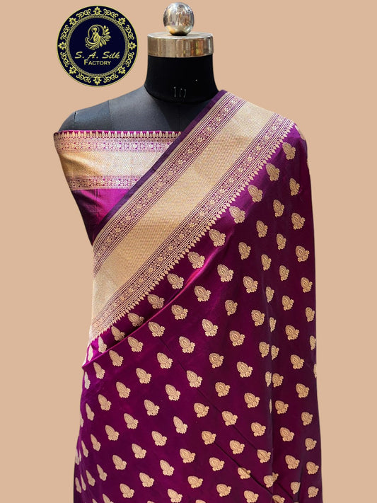 Banaras 100% Pure katan Silk Saree with allover antique zari weave Buta Design