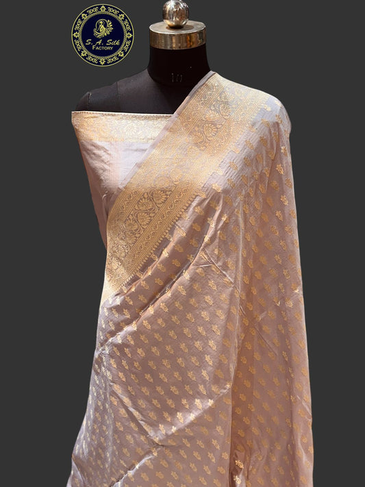 Banaras 100% Pure katan Silk Saree with allover antique zari weave Buti Design