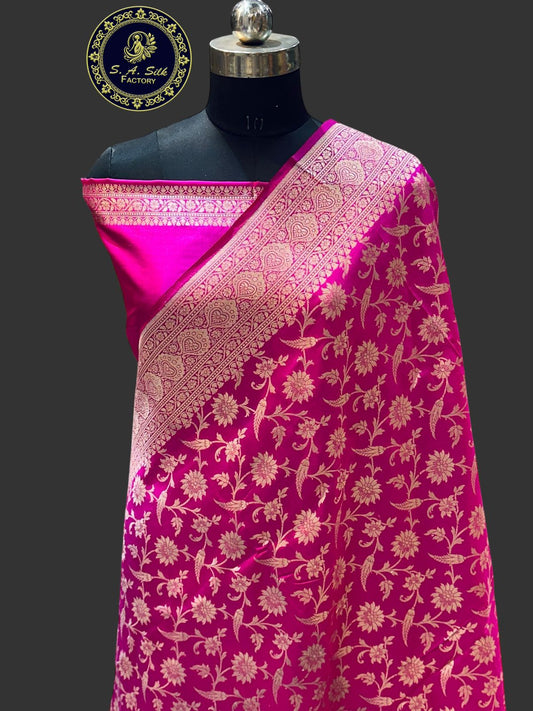 Banaras 100% Pure katan Silk Saree with allover antique zari weave jaal Design